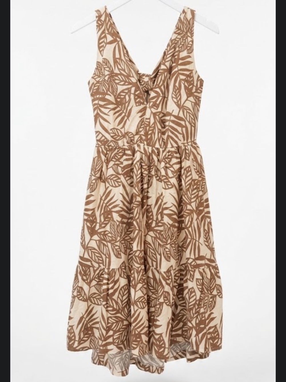 House of Harlow 1960 Cream and Brown Backless Leaf-Print Dress tropical beach
